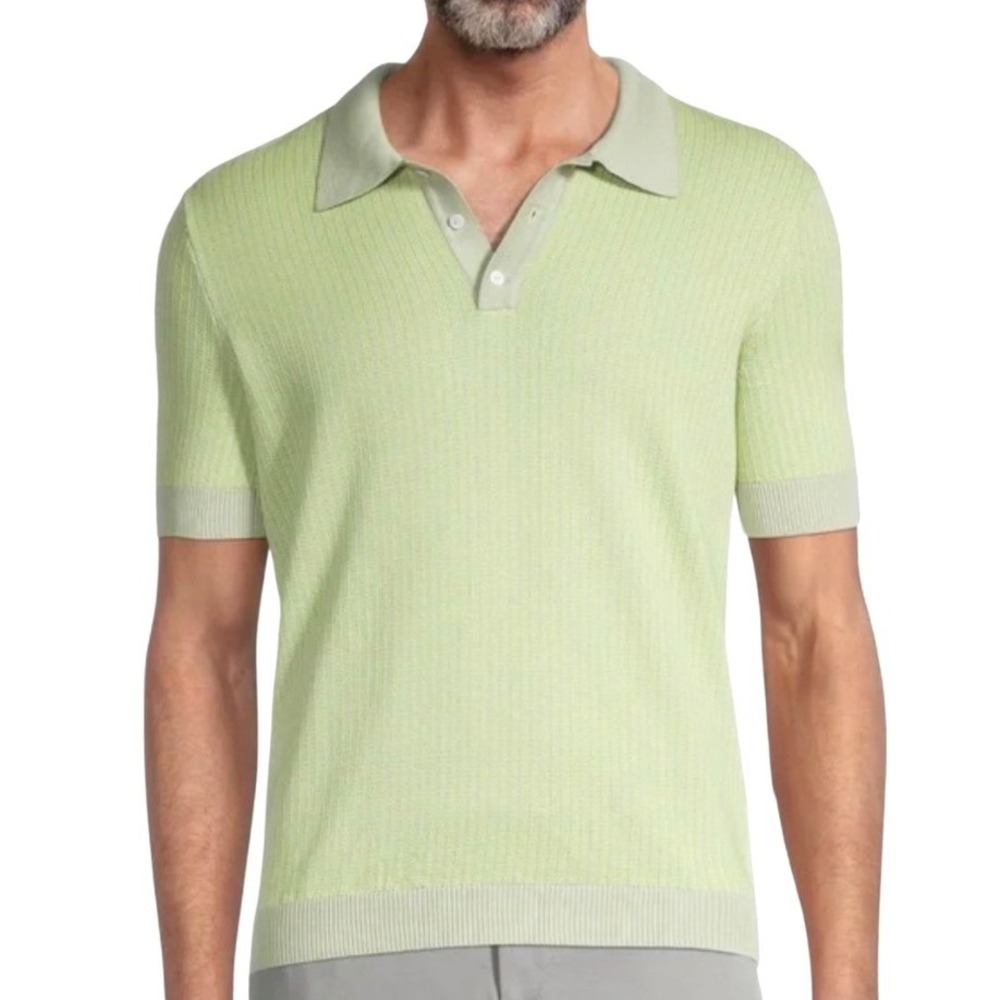 Max 'n Chester Mens Lime Green Textured Soft Knit Short Sleeve Polo Shirt Size M